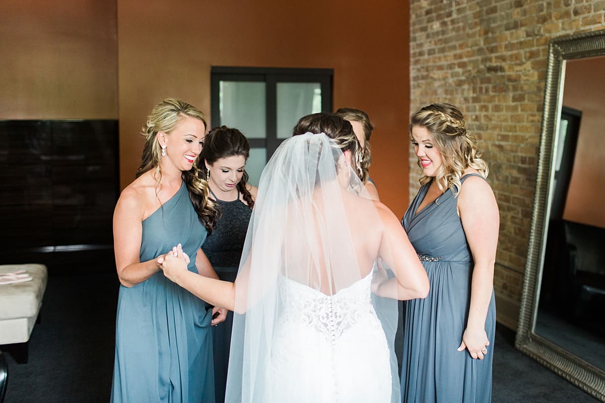 Arielle Peters Photography | Bride and bridesmaids having first reveal on wedding day at The Allure in LaPorte, Indiana.