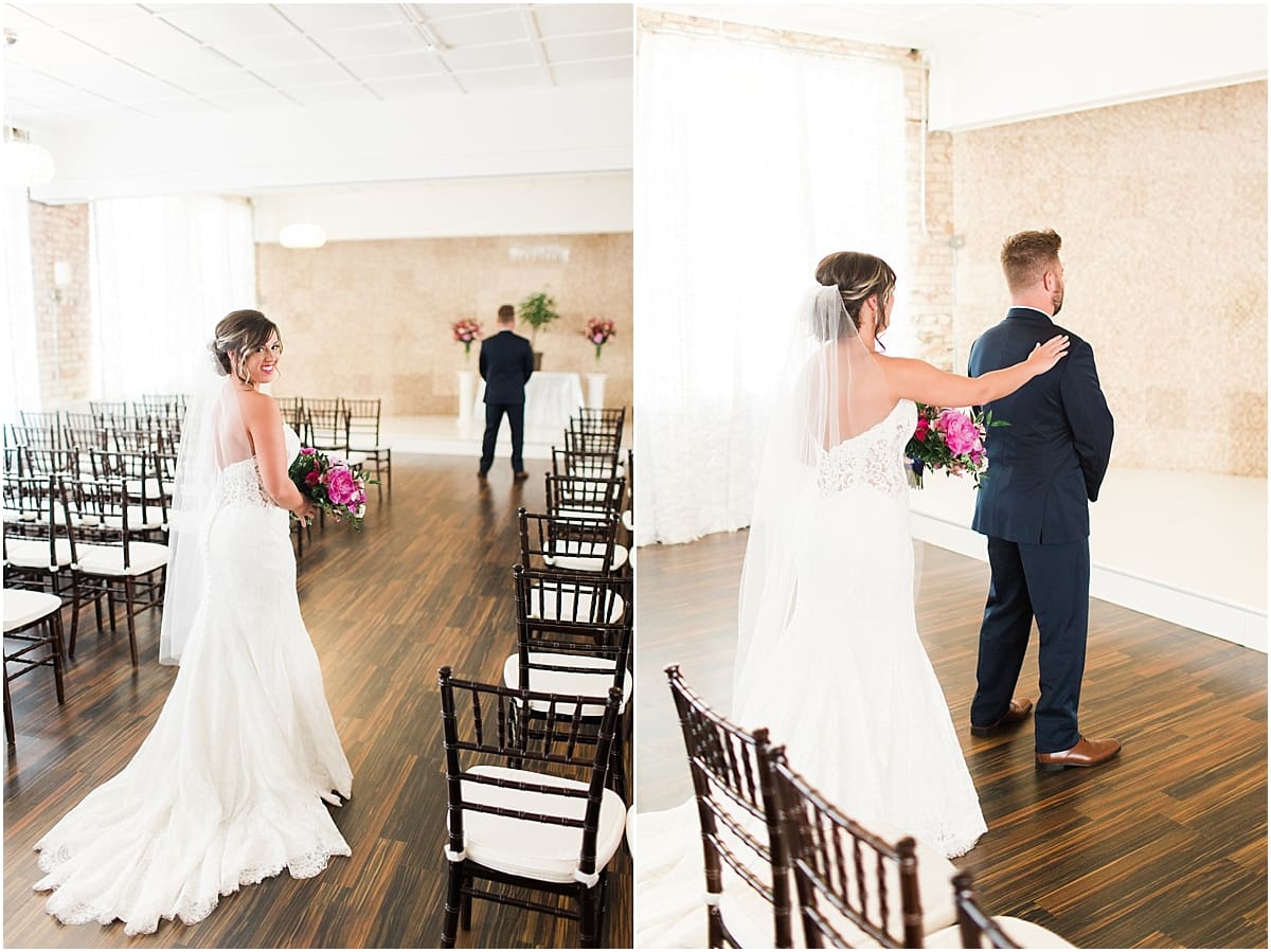 Arielle Peters Photography | Bride and groom having first reveal at The Allure in LaPorte, Indiana on wedding day.