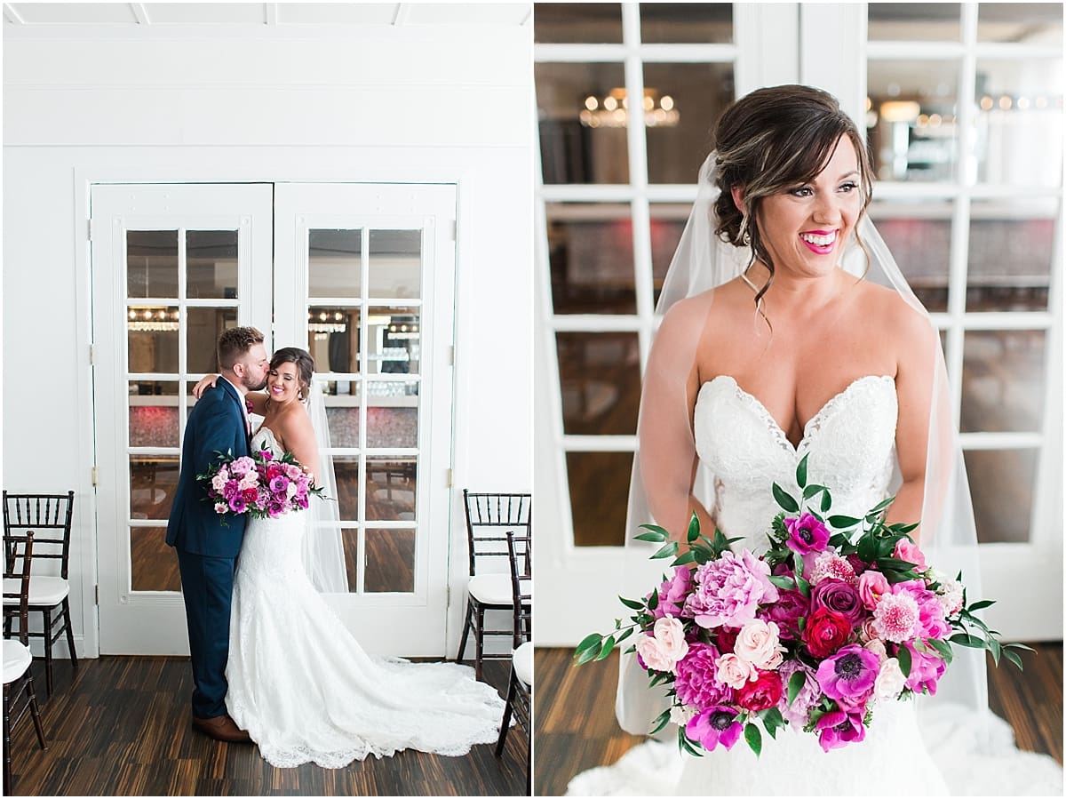 Arielle Peters Photography | Bride and groom kissing in front of french doors at The Allure in LaPorte, Indiana on wedding day.