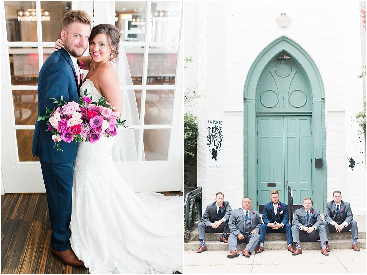 Arielle Peters Photography | Groom and groomsmen in front of turquoise doors at The Allure in LaPorte, Indiana on wedding day.