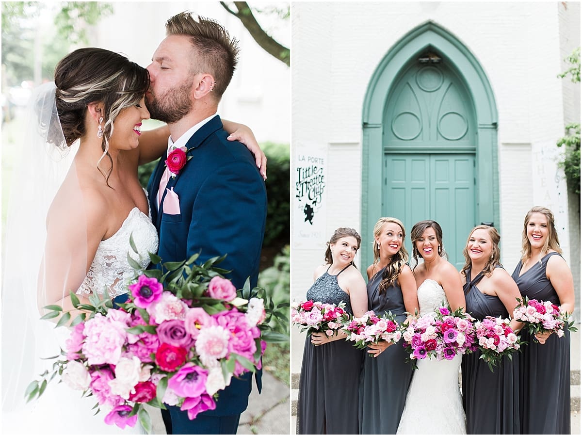 Arielle Peters Photography | Bride and groom kissing in front of turquoise doors at The Allure in LaPorte, Indiana on wedding day.