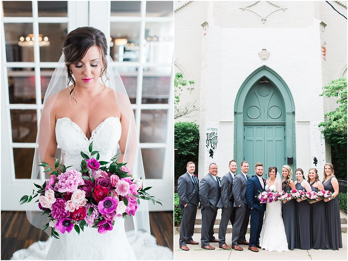 Arielle Peters Photography | Wedding party in front of turquoise doors at The Allure in LaPorte, Indiana on wedding day.