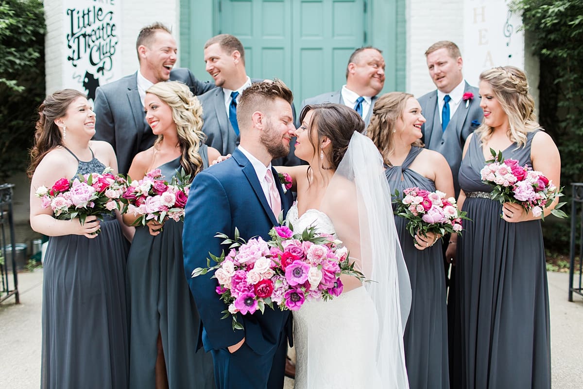 Arielle Peters Photography | Wedding party in front of turquoise doors at The Allure in LaPorte, Indiana on wedding day.