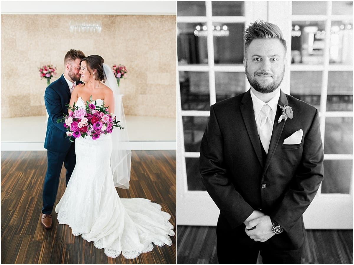 Arielle Peters Photography | Bride and groom in front of french doors at The Allure in LaPorte, Indiana on wedding day.