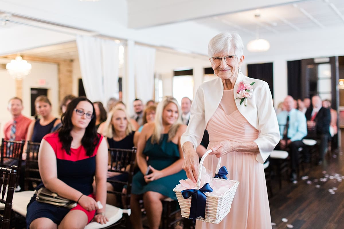 Arielle Peters Photography | Grandmother flower girl during wedding ceremony at The Allure in LaPorte, Indiana on wedding day.