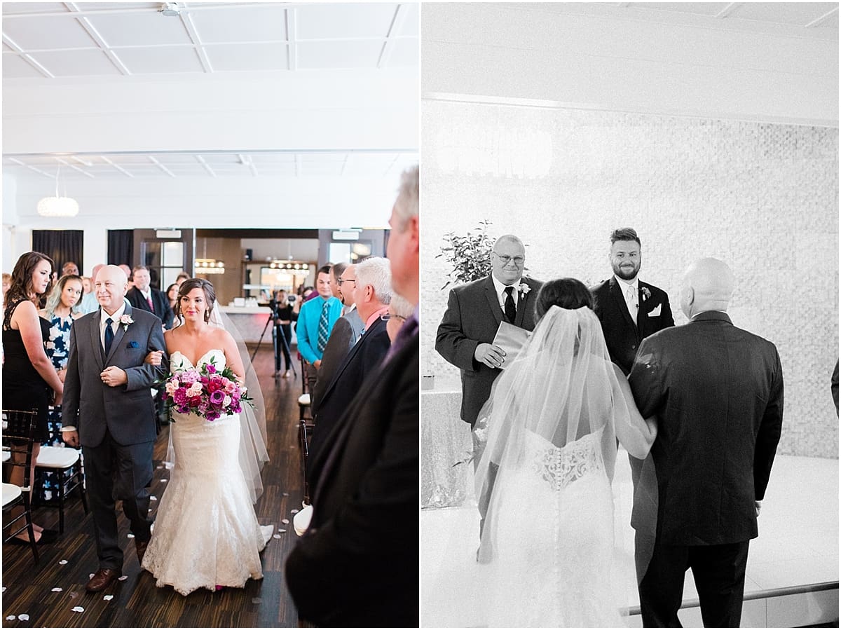Arielle Peters Photography | Father of bride walking bride down aisle during wedding at The Allure in LaPorte, Indiana on wedding day.