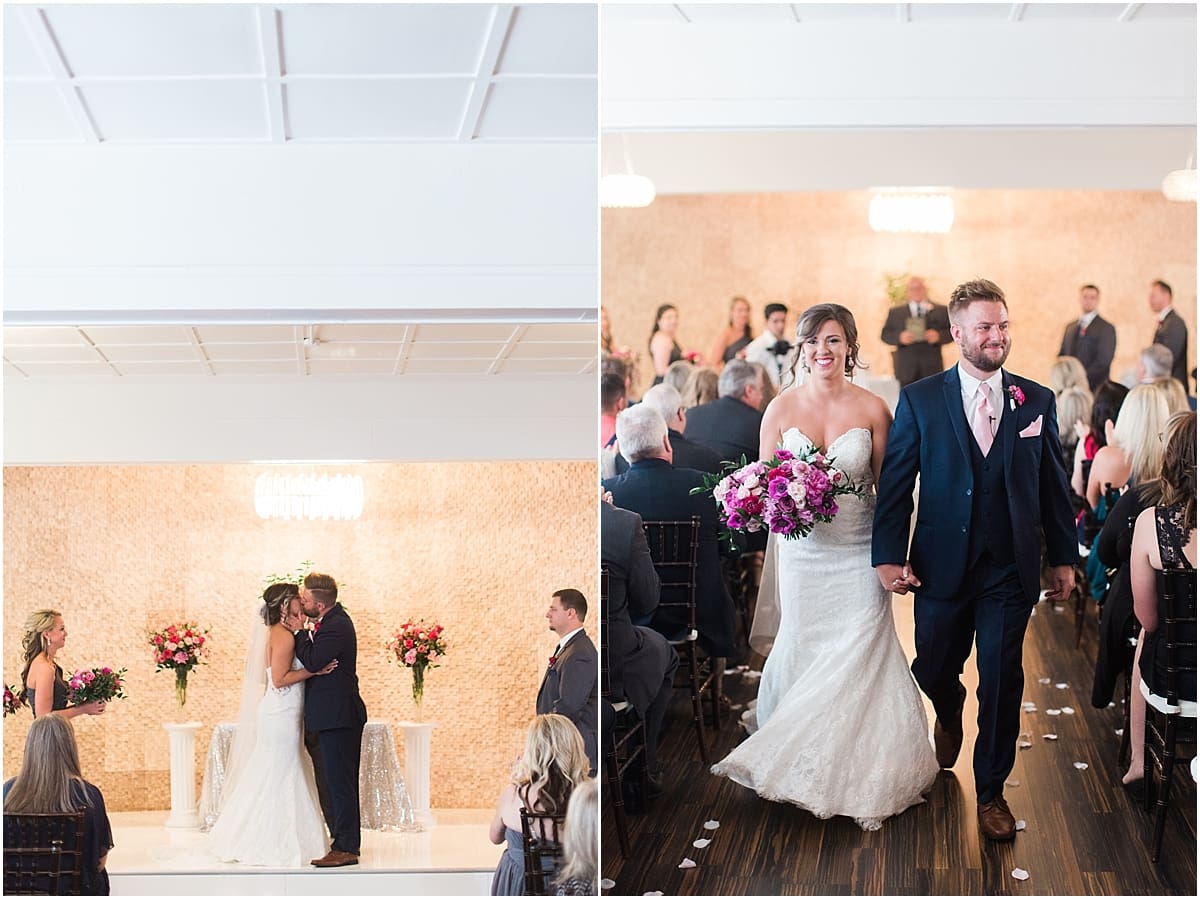 Arielle Peters Photography | Bride and groom kissing at alter at wedding ceremony at The Allure in LaPorte, Indiana on wedding day.