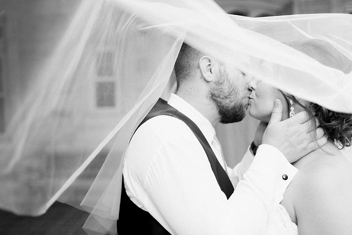Arielle Peters Photography | Bride and groom kissing under veil at The Allure in LaPorte, Indiana on wedding day.