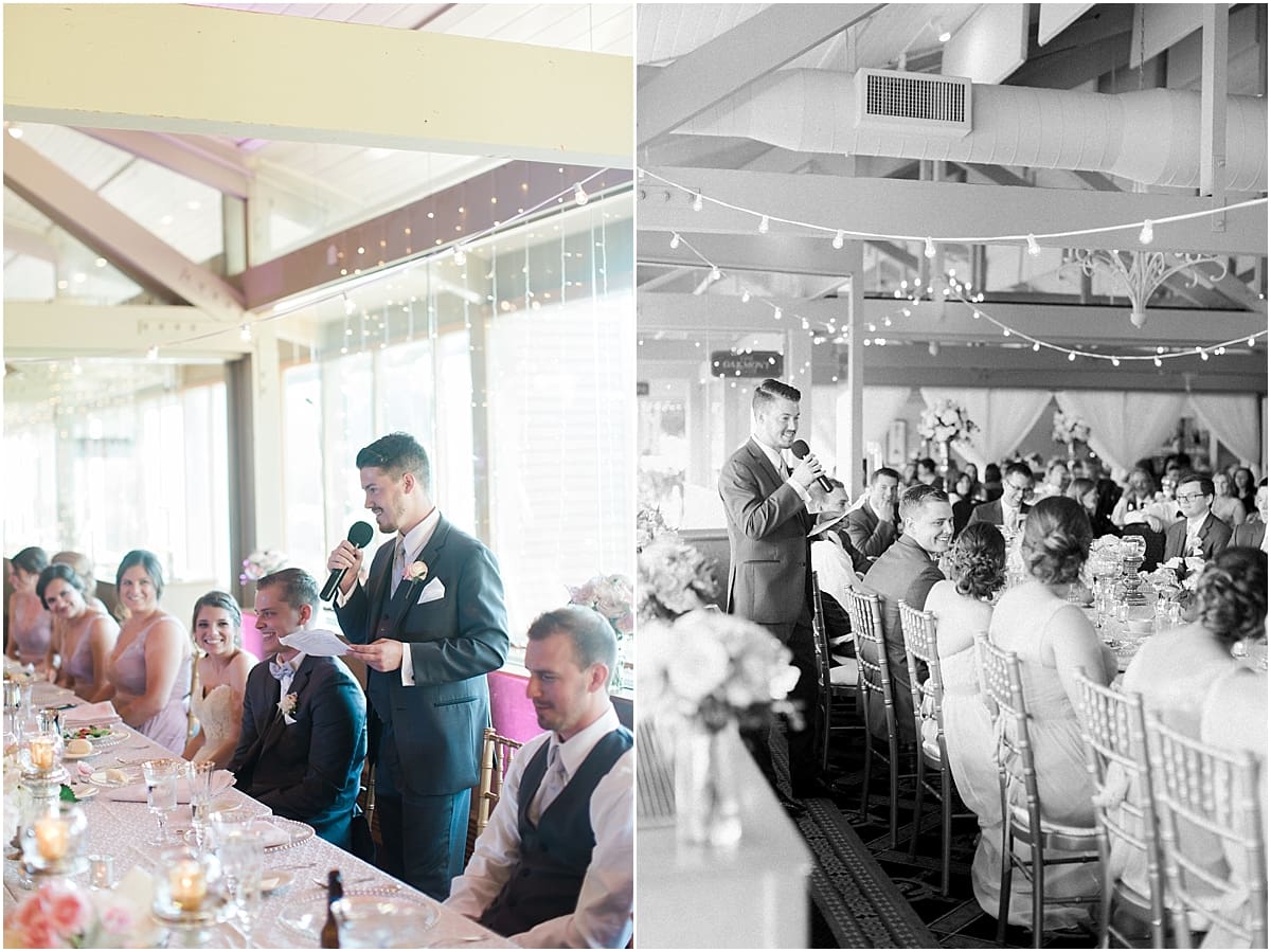 Arielle Peters Photography | Best man giving speech at wedding reception on wedding day at Morris Park Country Club in South Bend, Indiana.