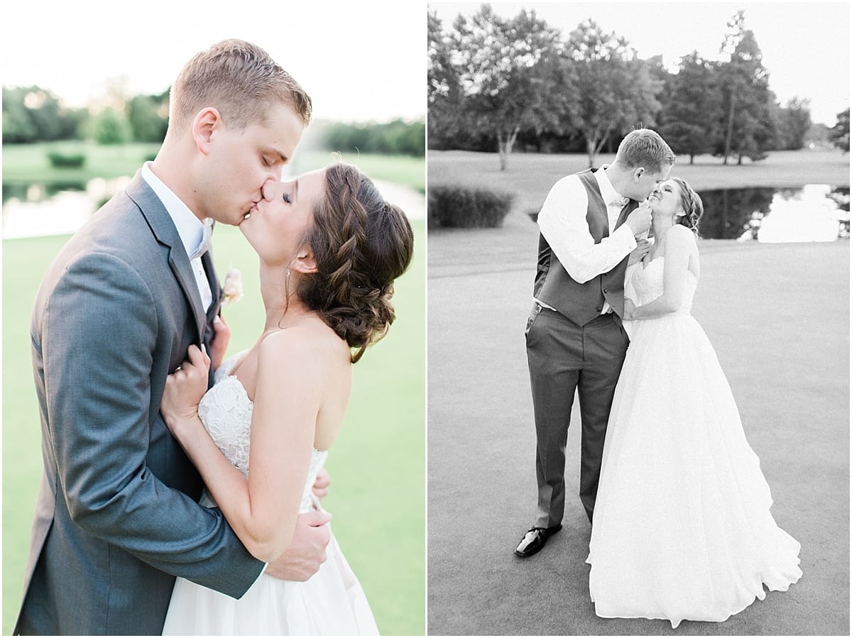 Arielle Peters Photography | Bride and groom on golf course next to pond on wedding day at Morris Park Country Club in South Bend, Indiana.