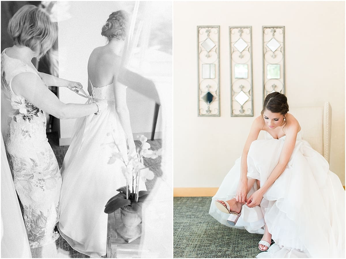 Arielle Peters Photography | Mother of the bride helping bride get ready on wedding day at Morris Park Country Club in South Bend, Indiana.