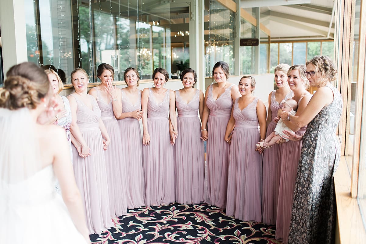 Arielle Peters Photography | Bride and bridesmaids having first reveal on wedding day at Morris Park Country Club in South Bend, Indiana.