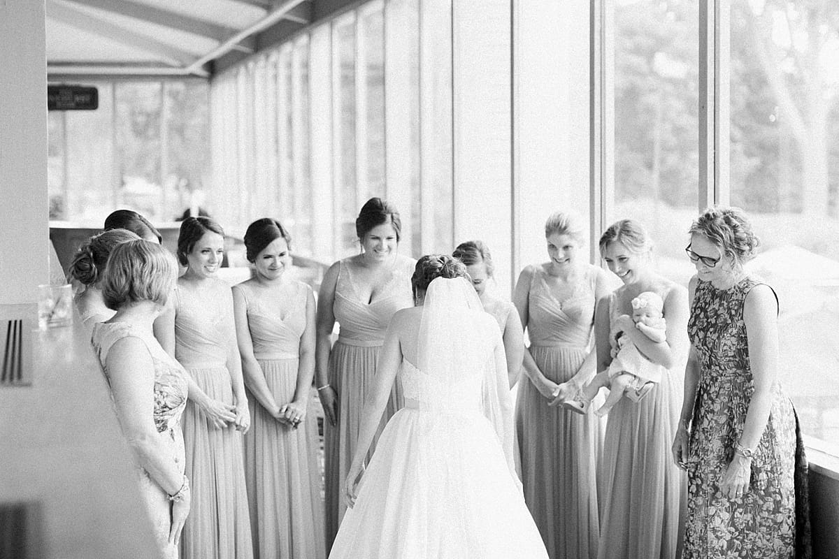 Arielle Peters Photography | Bride and bridesmaids having first reveal on wedding day at Morris Park Country Club in South Bend, Indiana.