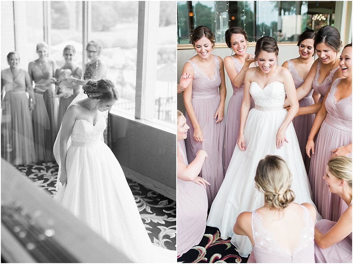 Arielle Peters Photography | Bride and bridesmaids having first reveal on wedding day at Morris Park Country Club in South Bend, Indiana.