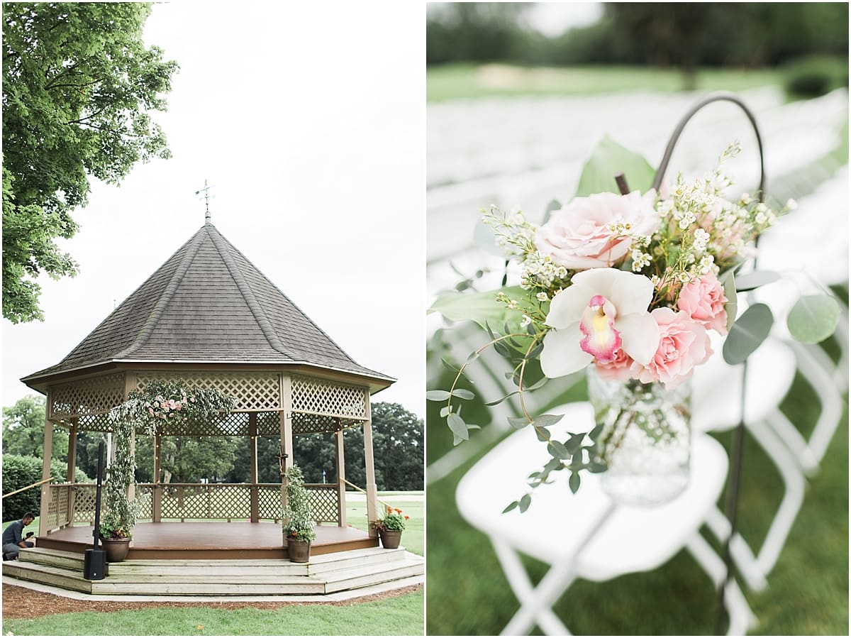 Arielle Peters Photography | Wedding gazebo and seats on outdoor wedding day at Morris Park Country Club in South Bend, Indiana.