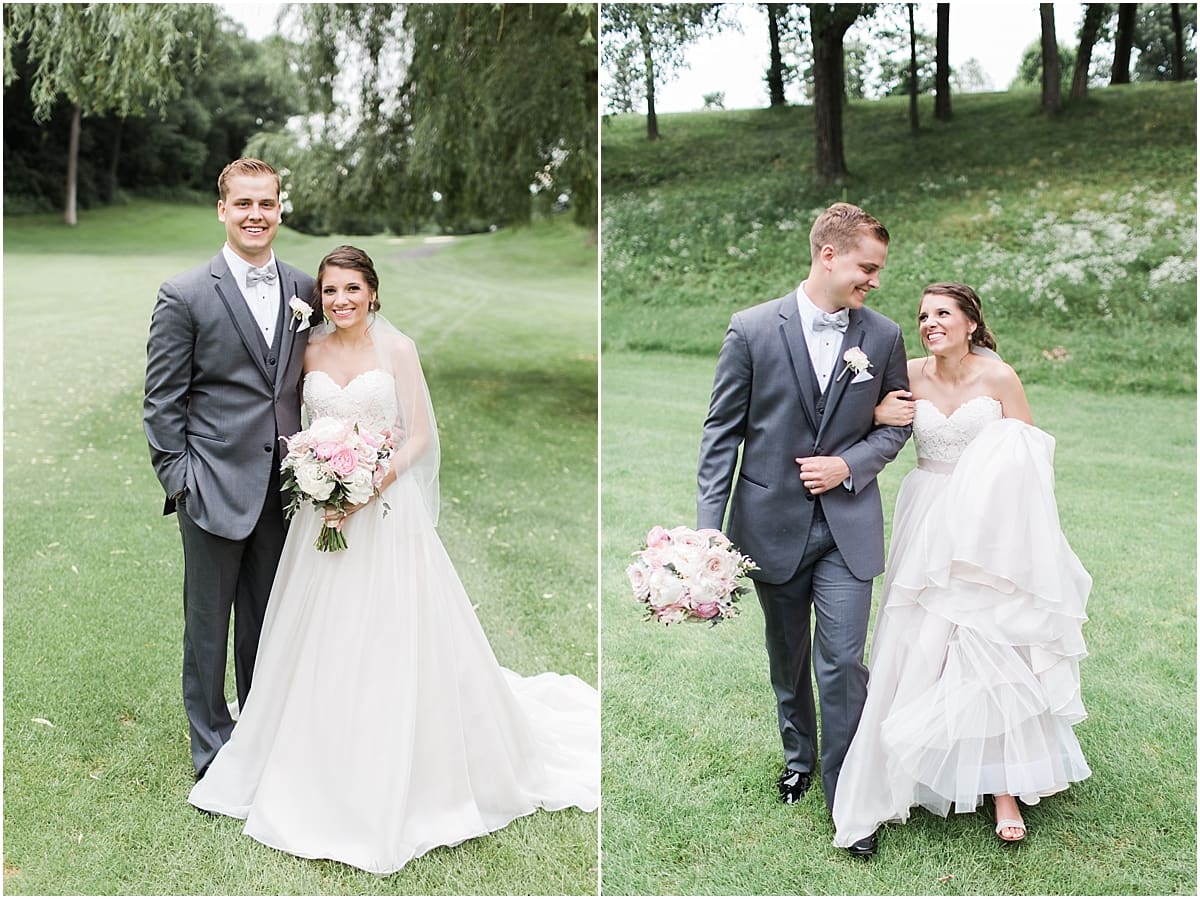 Arielle Peters Photography | Bride and groom walking on golf course on wedding day at Morris Park Country Club in South Bend, Indiana.