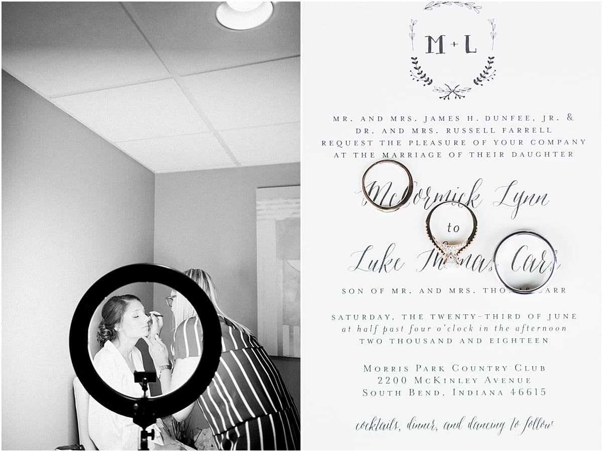 Arielle Peters Photography | Bride getting her makeup done on wedding day at Morris Park Country Club in South Bend, Indiana.