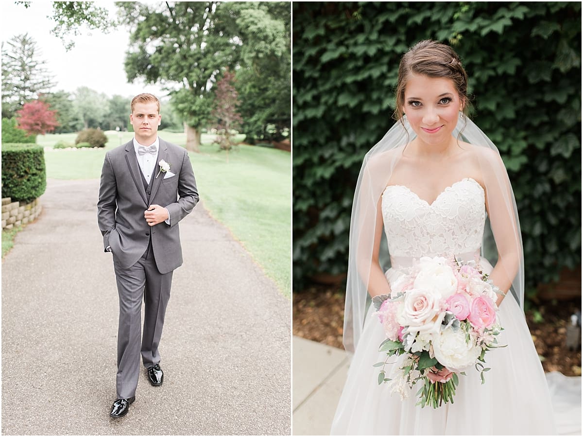 Arielle Peters Photography | Bride and groom next to ivy-covered wall on wedding day at Morris Park Country Club in South Bend, Indiana.