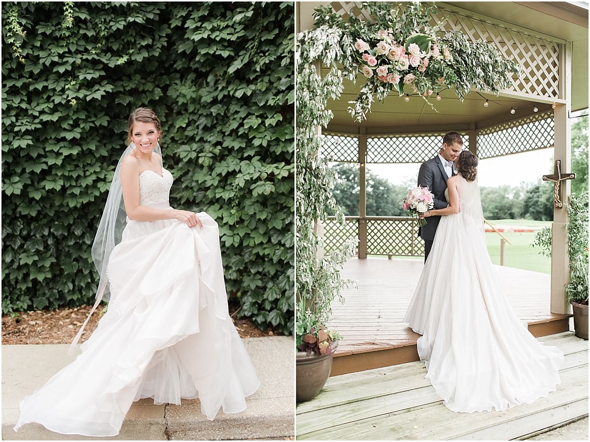 Arielle Peters Photography | Bride and groom next to ivy-covered wall on wedding day at Morris Park Country Club in South Bend, Indiana.