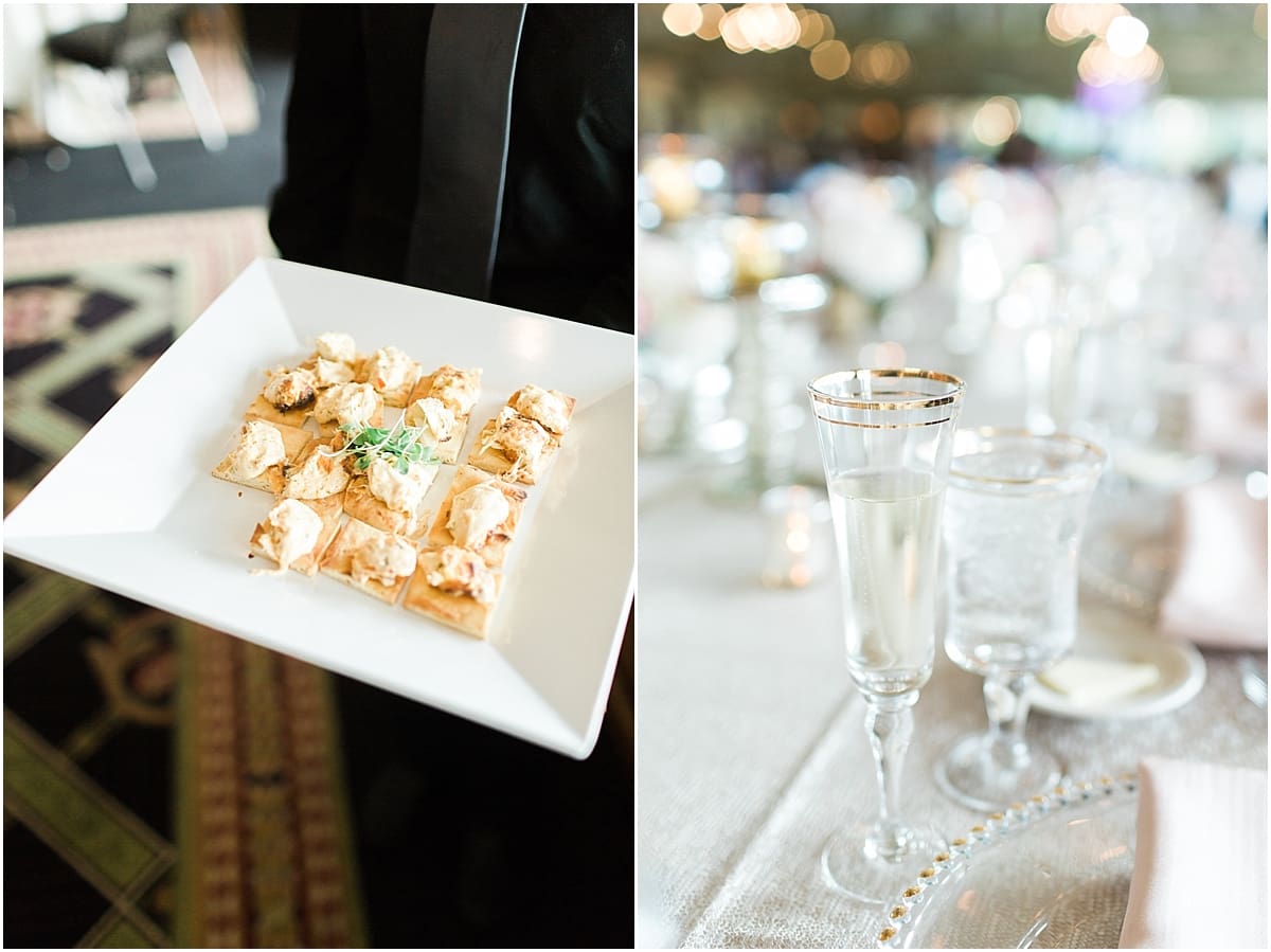 Arielle Peters Photography | Wedding reception appetizers and champagne on wedding day at Morris Park Country Club in South Bend, Indiana.