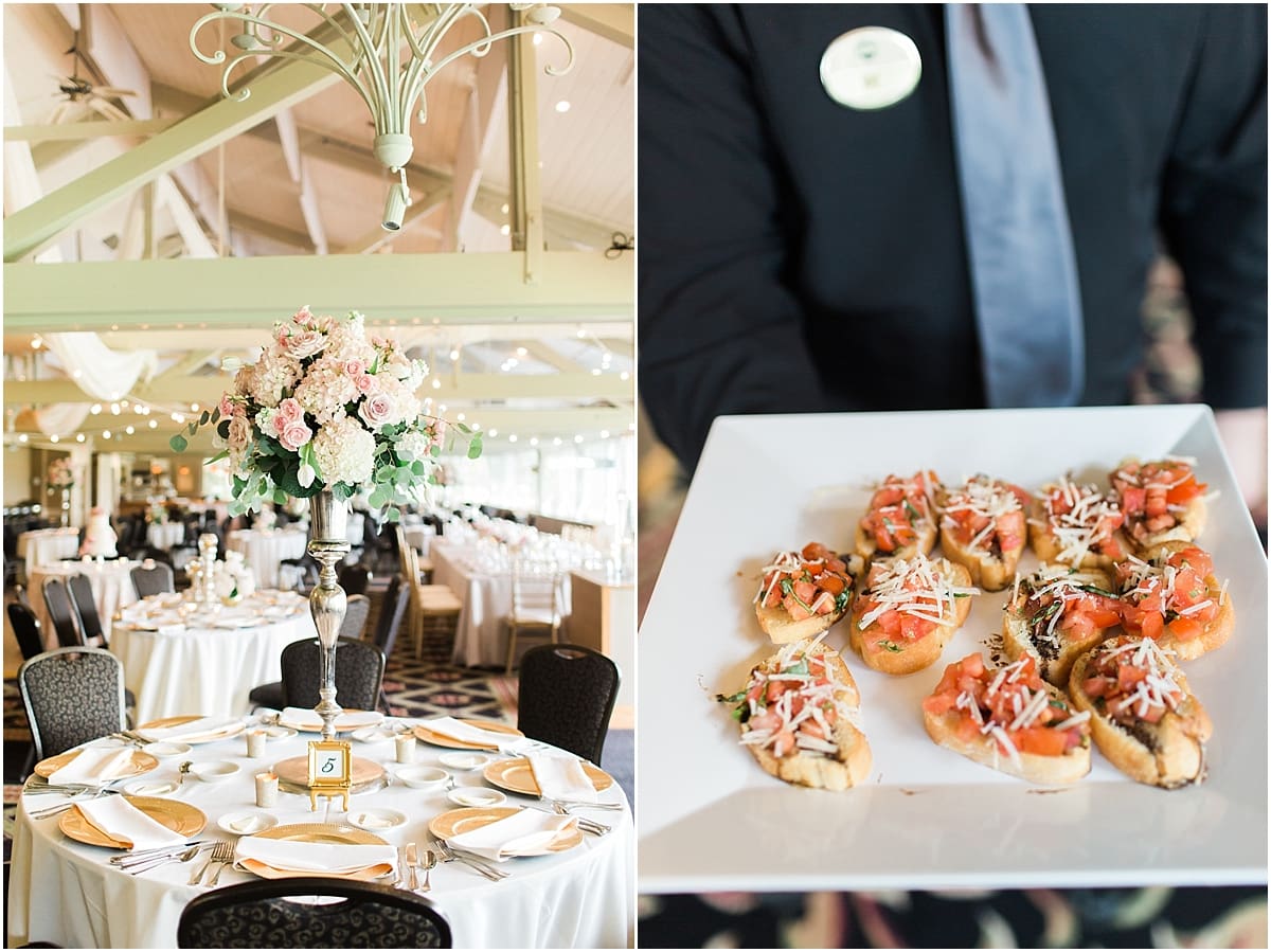 Arielle Peters Photography | Wedding reception table settings and floral arrangements on wedding day at Morris Park Country Club in South Bend, Indiana.