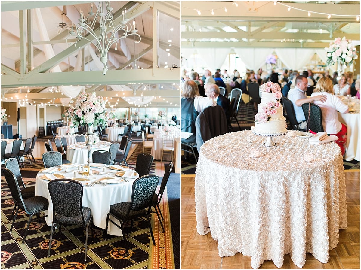 Arielle Peters Photography | Wedding reception table settings and floral arrangements on wedding day at Morris Park Country Club in South Bend, Indiana.