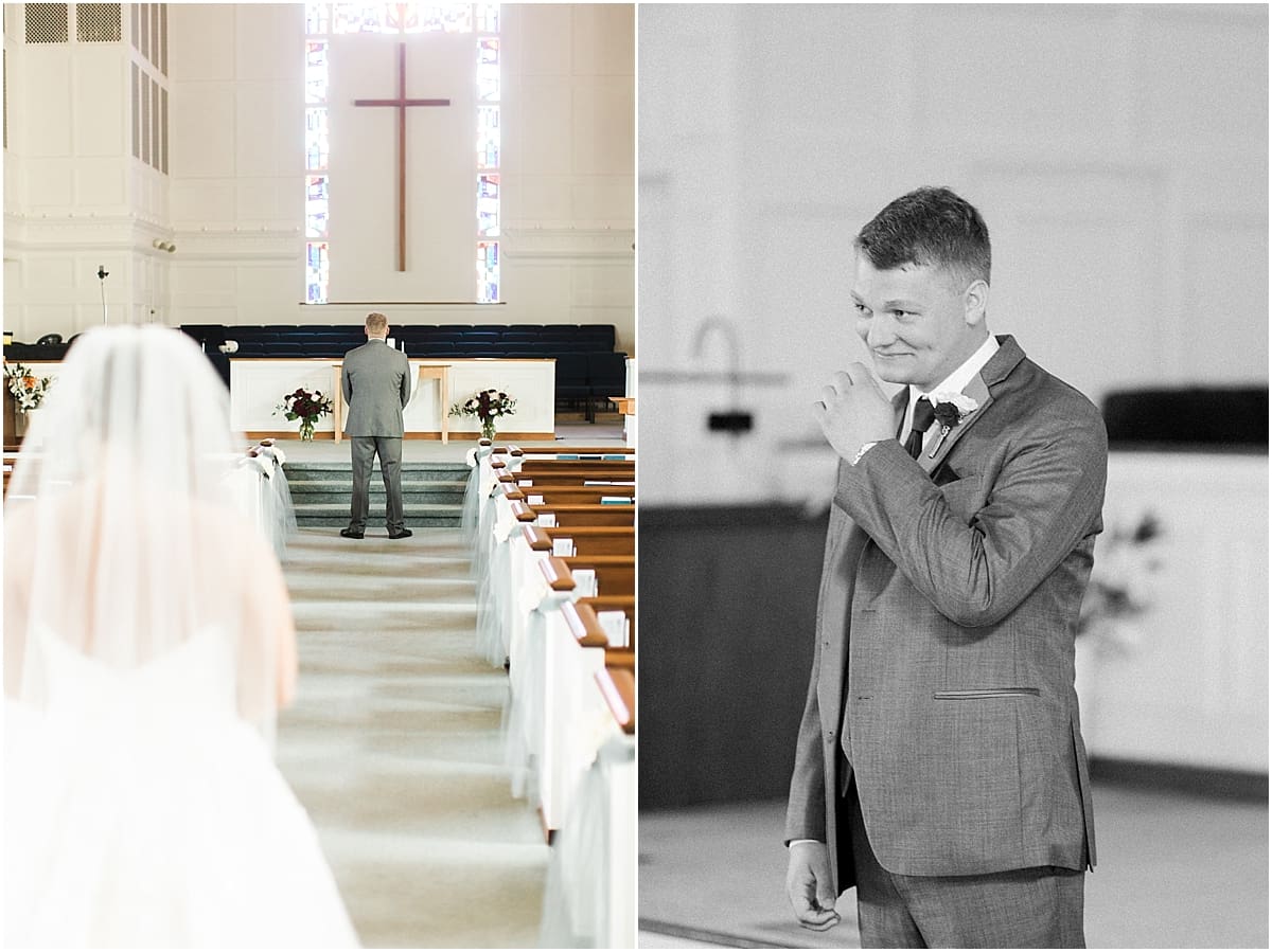 Arielle Peters Photography | Bride and groom having first reveal on wedding day at Trinity Church in South Bend, Indiana.