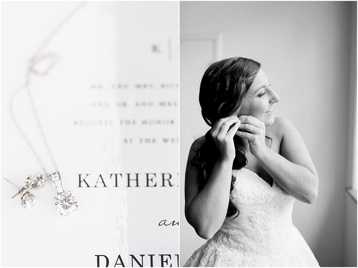 Arielle Peters Photography | Bride putting on her jewelry on wedding day at Trinity Church in South Bend, Indiana.