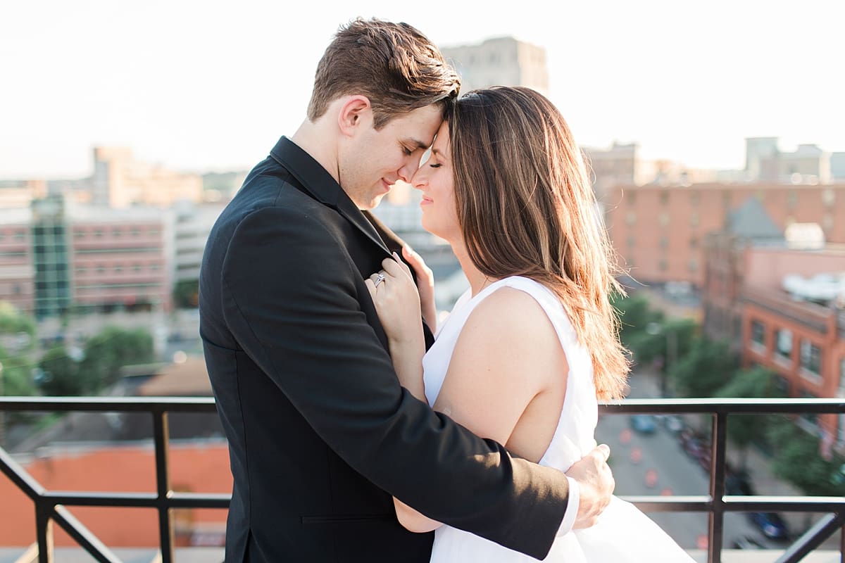 Arielle Peters Photography | Bride and groom on rooftop terrace on wedding day at Loft 310 in Kalamazoo, Michigan.