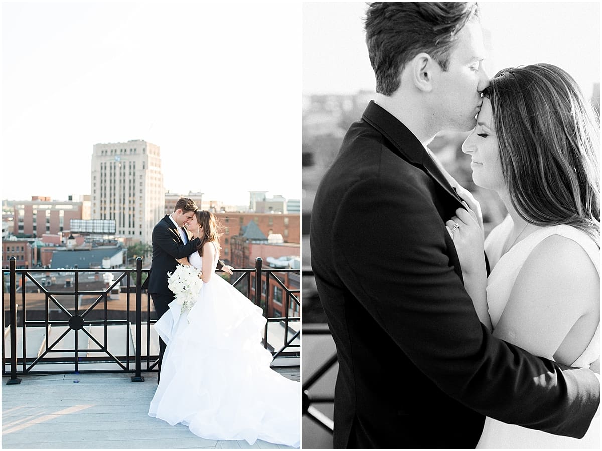 Arielle Peters Photography | Bride and groom on rooftop terrace on wedding day at Loft 310 in Kalamazoo, Michigan.