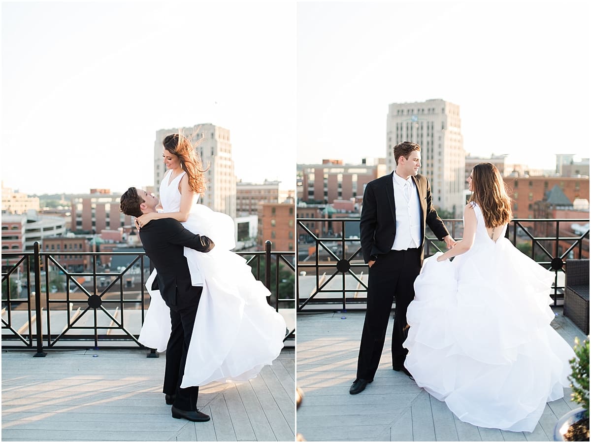 Arielle Peters Photography | Bride and groom dancing on rooftop terrace on wedding day at Loft 310 in Kalamazoo, Michigan.