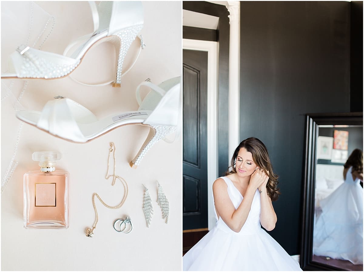 Arielle Peters Photography | Bride putting on wedding jewerly on wedding day at Loft 310 in Kalamazoo, Michigan.