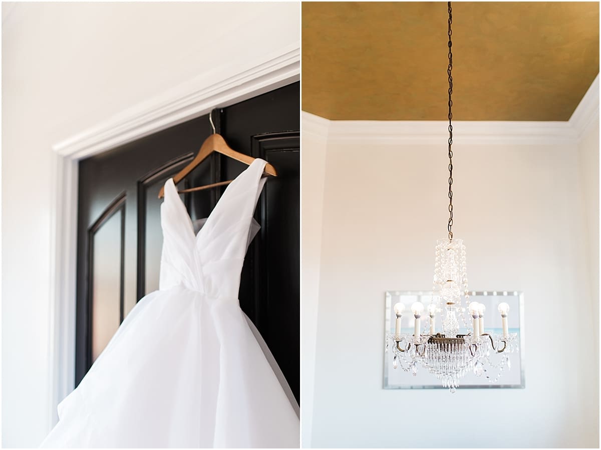 Arielle Peters Photography | Wedding gown hanging in doorway on wedding day at Loft 310 in Kalamazoo, Michigan.