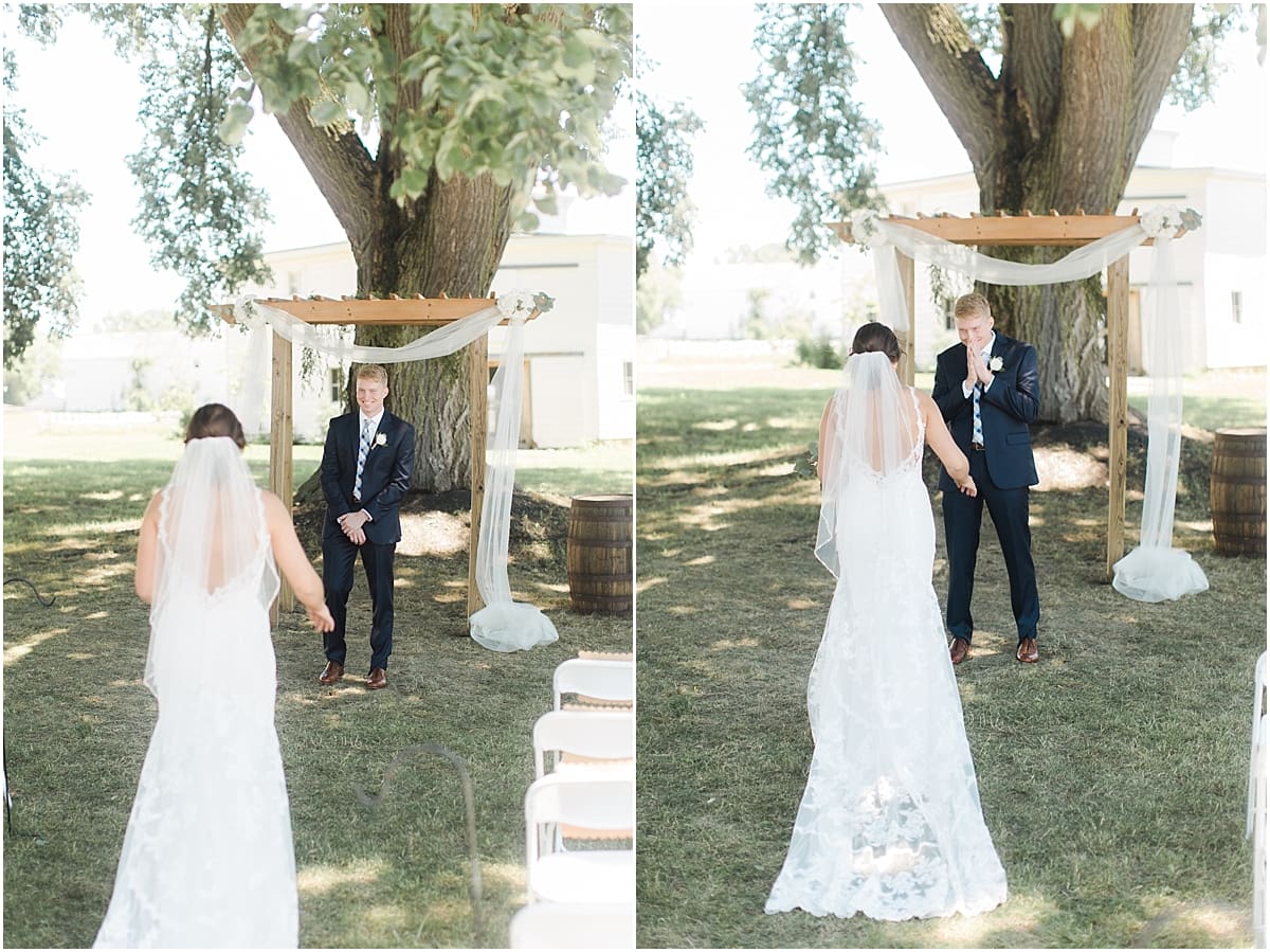 Arielle Peters Photography | Bride and groom having first reveal on wedding day at St. Joe Farm in Granger, Indiana.
