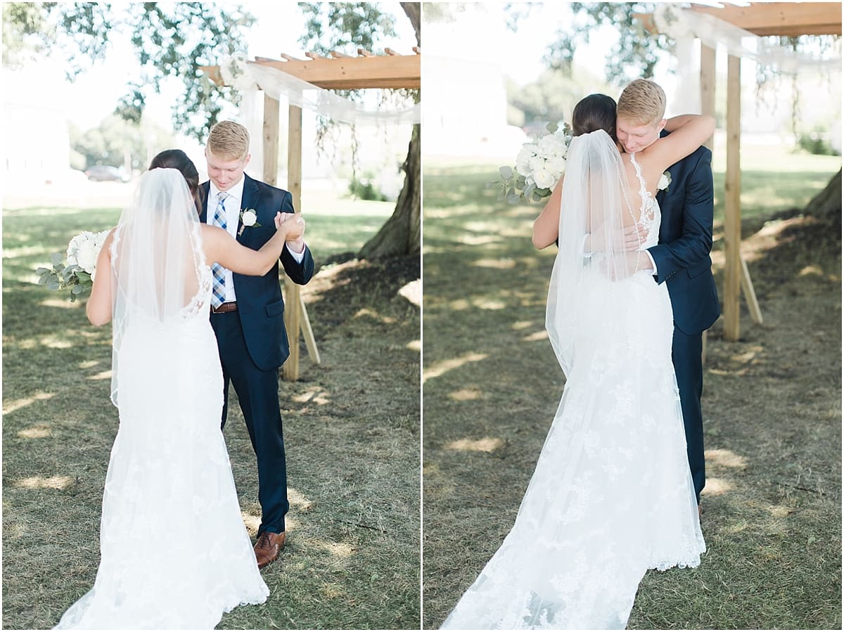 Arielle Peters Photography | Bride and groom having first reveal on wedding day at St. Joe Farm in Granger, Indiana.