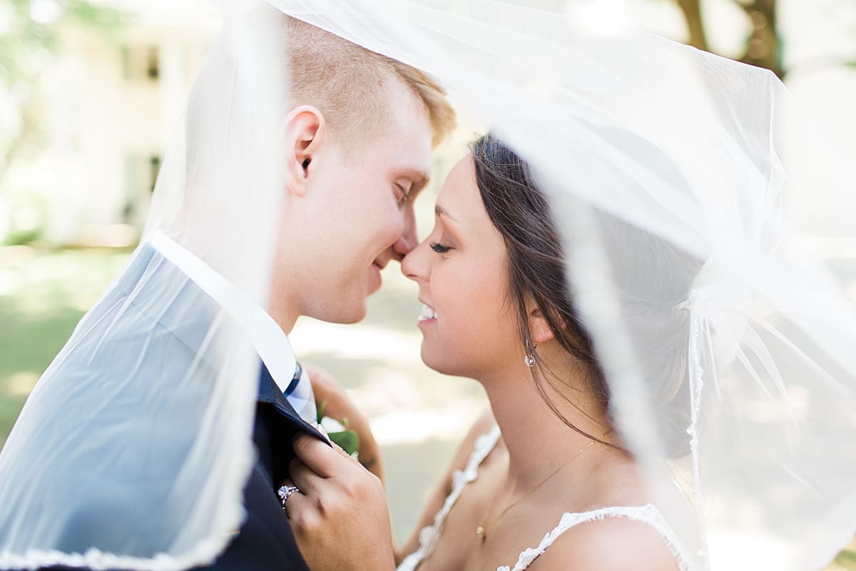 Arielle Peters Photography | Bride and groom kissing under veil on wedding day at St. Joe Farm in Granger, Indiana.