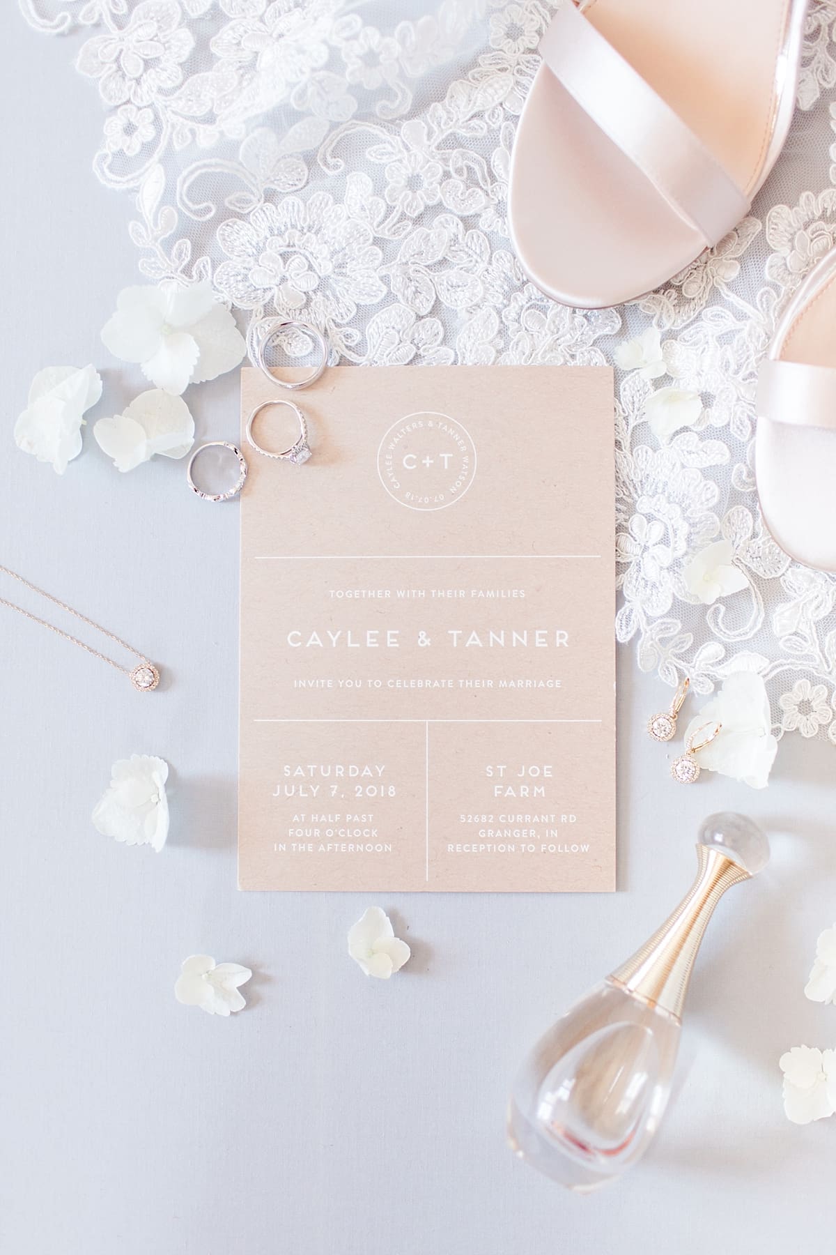 Arielle Peters Photography | Wedding details and invitation at St. Joe Farm in Granger, Indiana on summer wedding day.