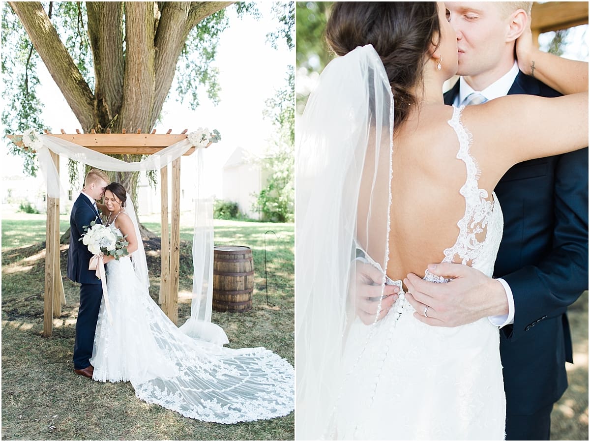 Arielle Peters Photography | Bride and groom kissing outside on wedding day at St. Joe Farm in Granger, Indiana.