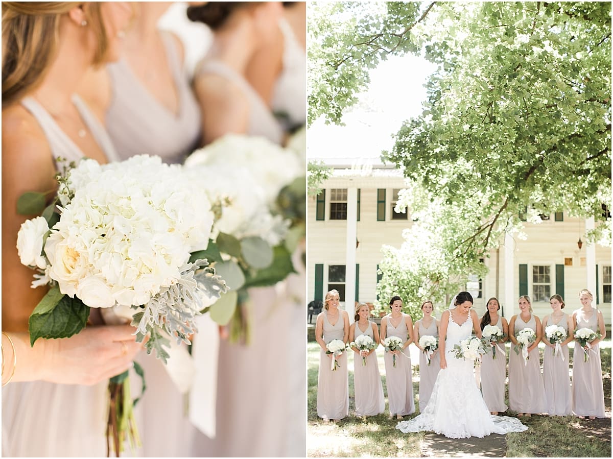 Arielle Peters Photography | Bride and bridesmaids under large tree outside on wedding day at St. Joe Farm in Granger, Indiana.