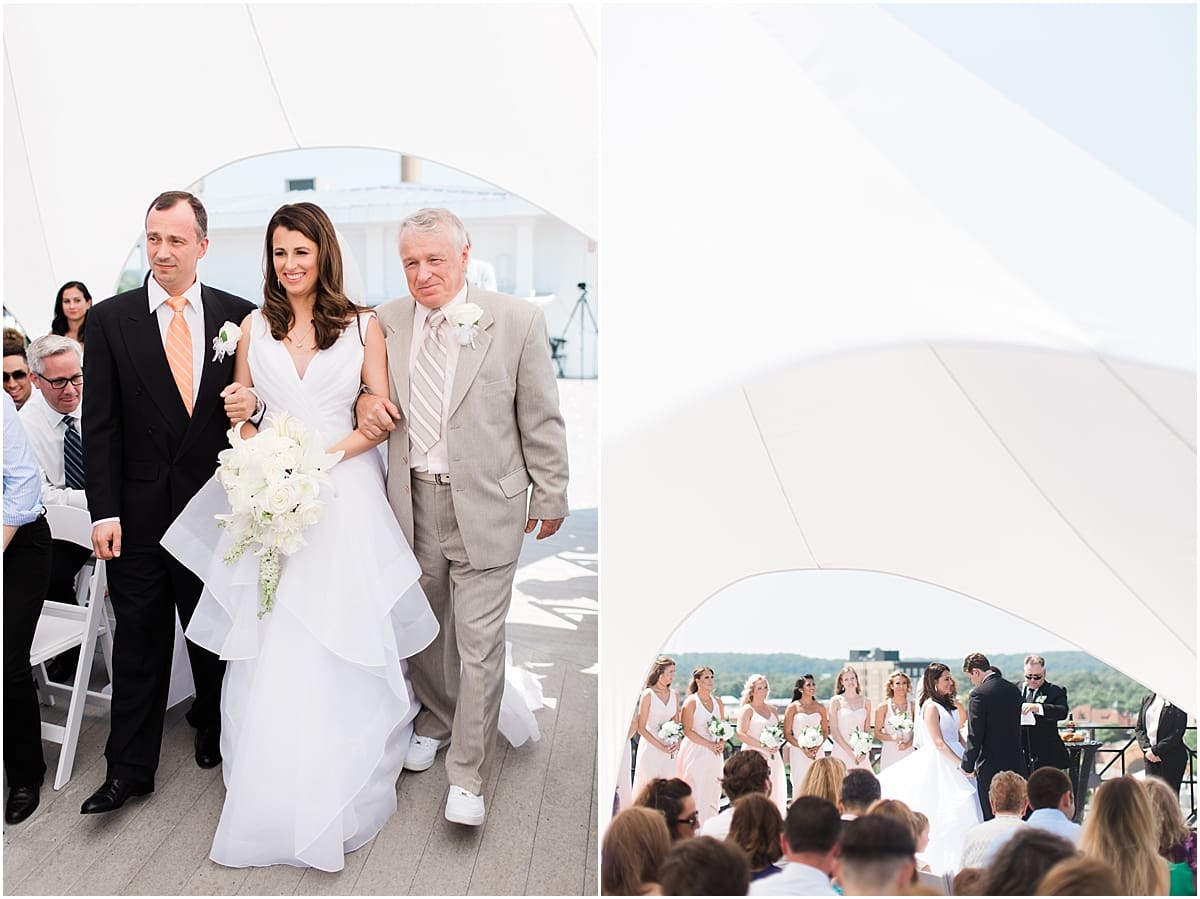 Arielle Peters Photography | Bride walking down the aisle on wedding day at Loft 310 in Kalamazoo, Michigan.