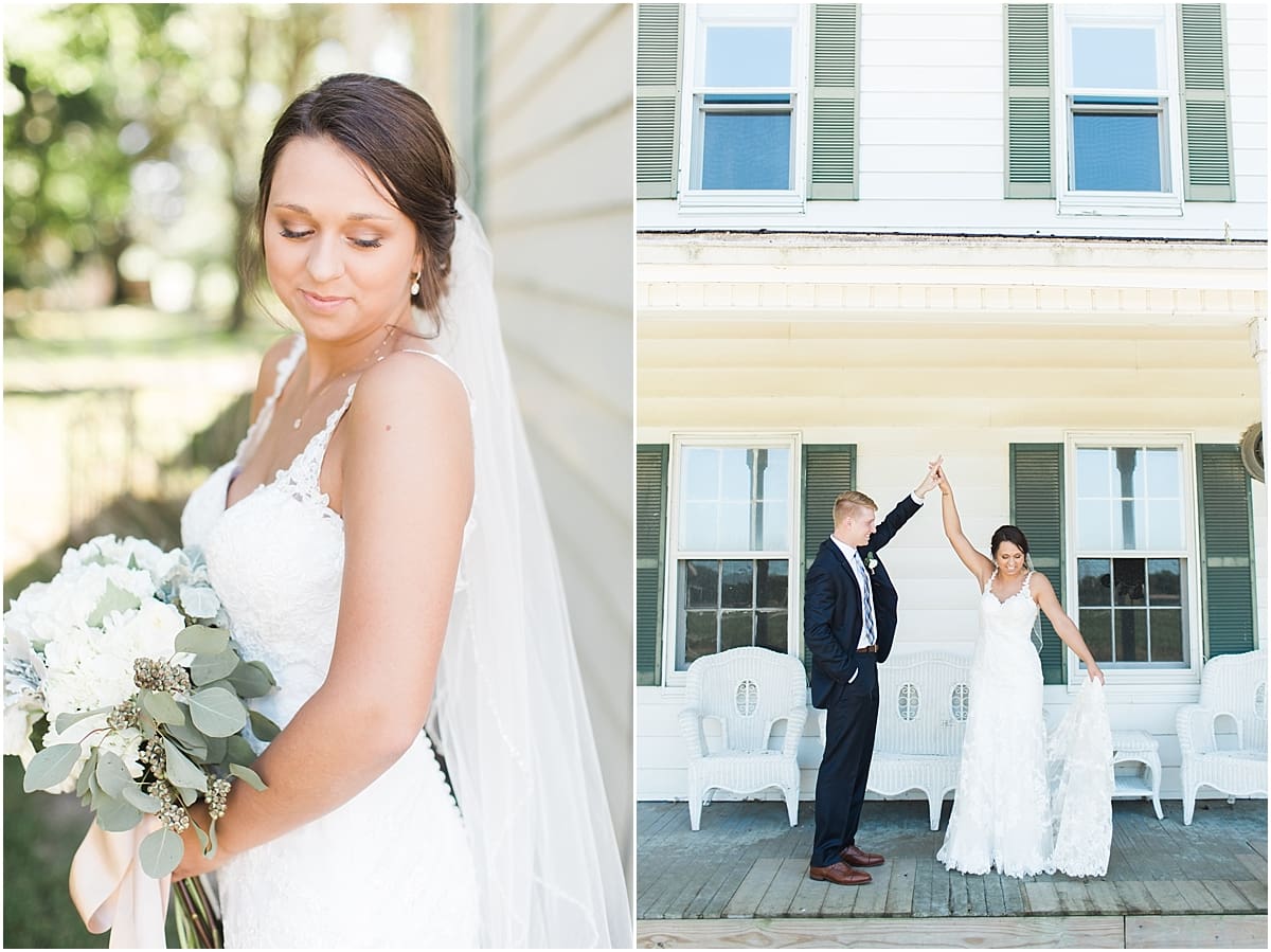 Arielle Peters Photography | Bride and groom dancing on historic front porch on wedding day at St. Joe Farm in Granger, Indiana.