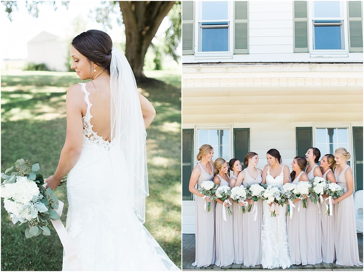 Arielle Peters Photography | Bride and bridesmaids on historic front porch on wedding day at St. Joe Farm in Granger, Indiana.