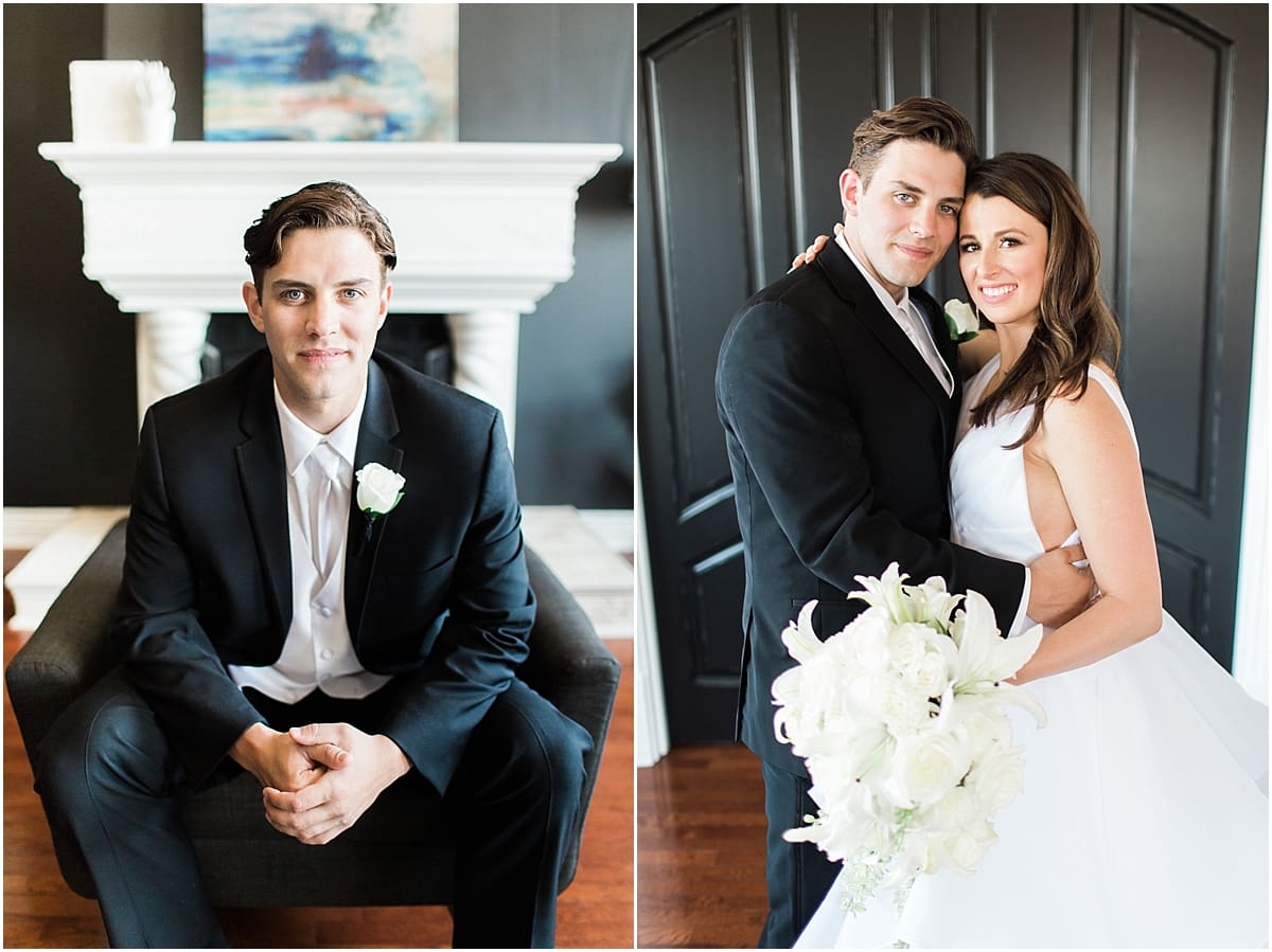 Arielle Peters Photography | Bride and groom in front of french doors on wedding day at Loft 310 in Kalamazoo, Michigan.