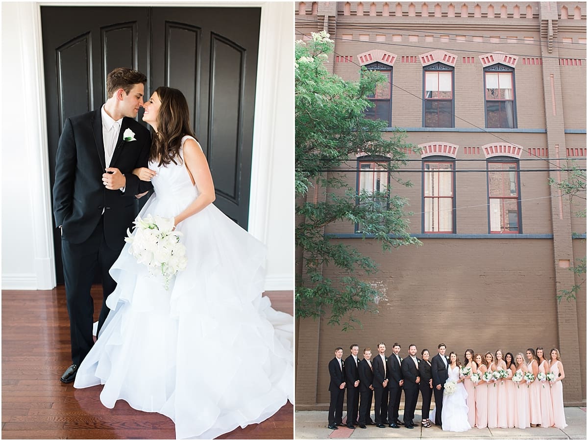 Arielle Peters Photography | Bride and groom almost kissing in front of french doors on wedding day at Loft 310 in Kalamazoo, Michigan.