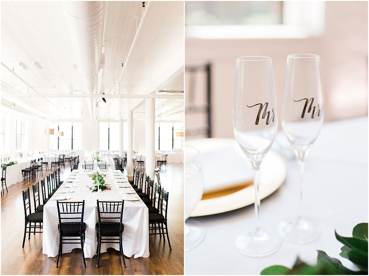 Arielle Peters Photography | Wedding reception table settings and floral arrangements wedding day at Loft 310 in Kalamazoo, Michigan.