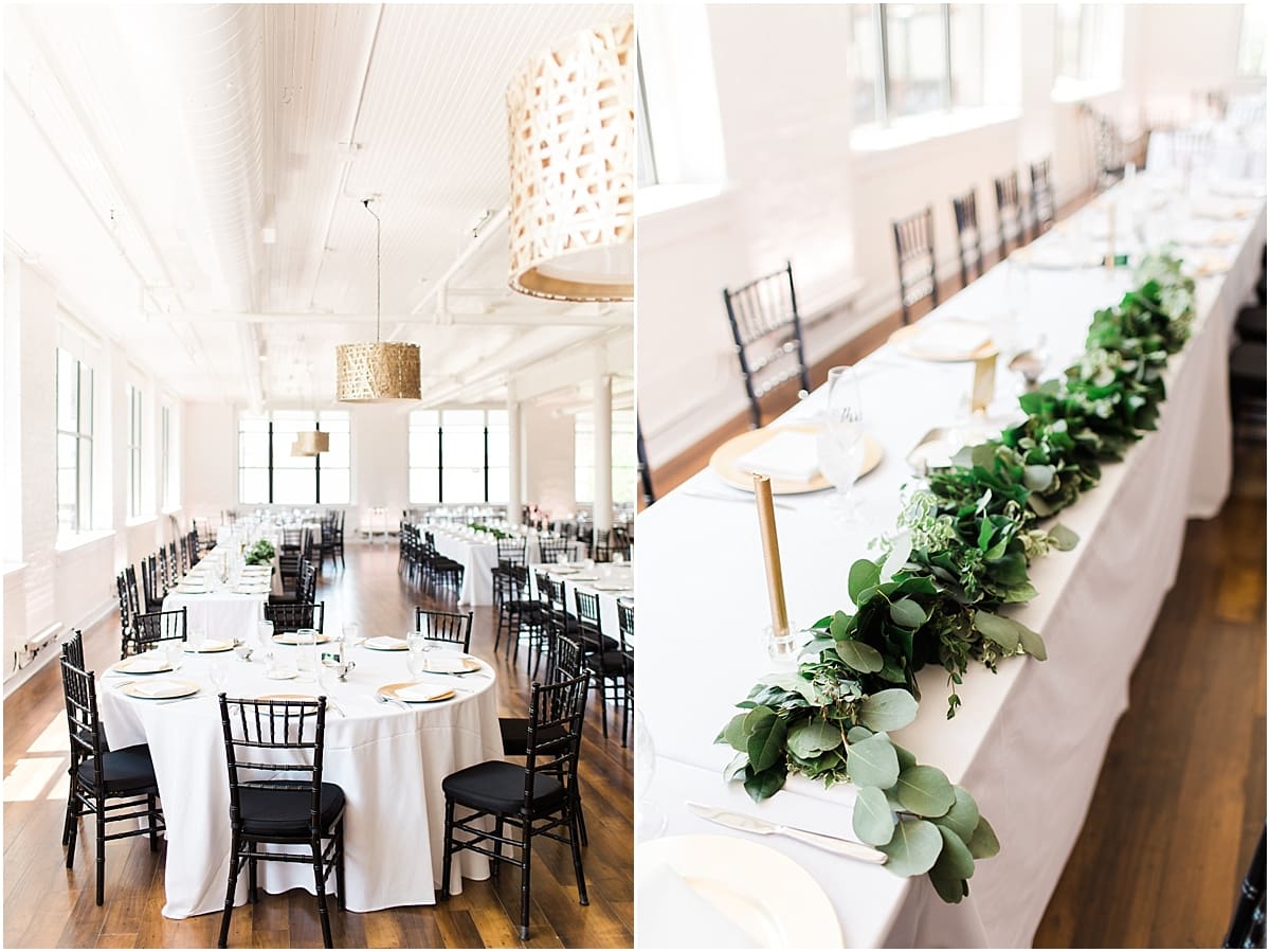 Arielle Peters Photography | Wedding reception table settings and floral arrangements wedding day at Loft 310 in Kalamazoo, Michigan.