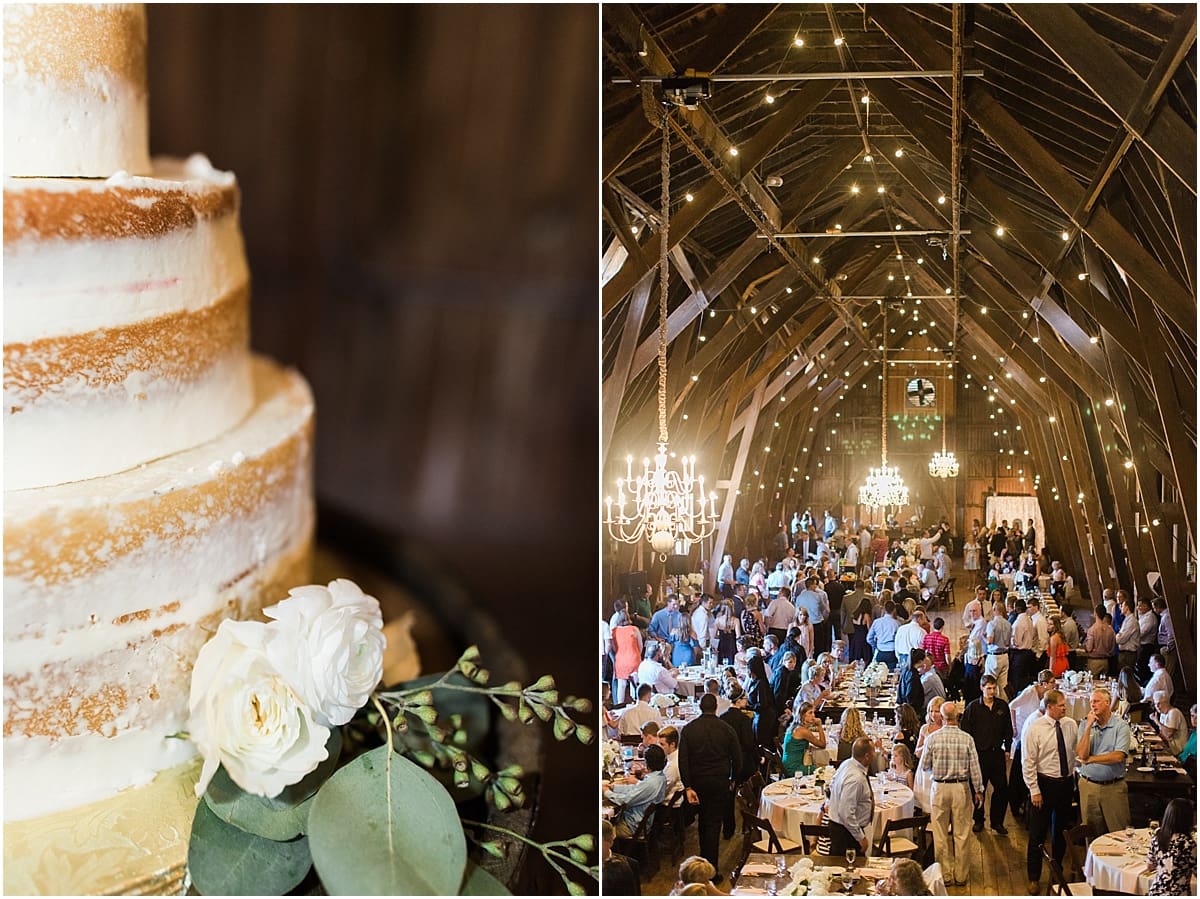 Arielle Peters Photography | Wedding reception table settings and floral arrangements inside historic barn on wedding day at St. Joe Farm in Granger, Indiana.