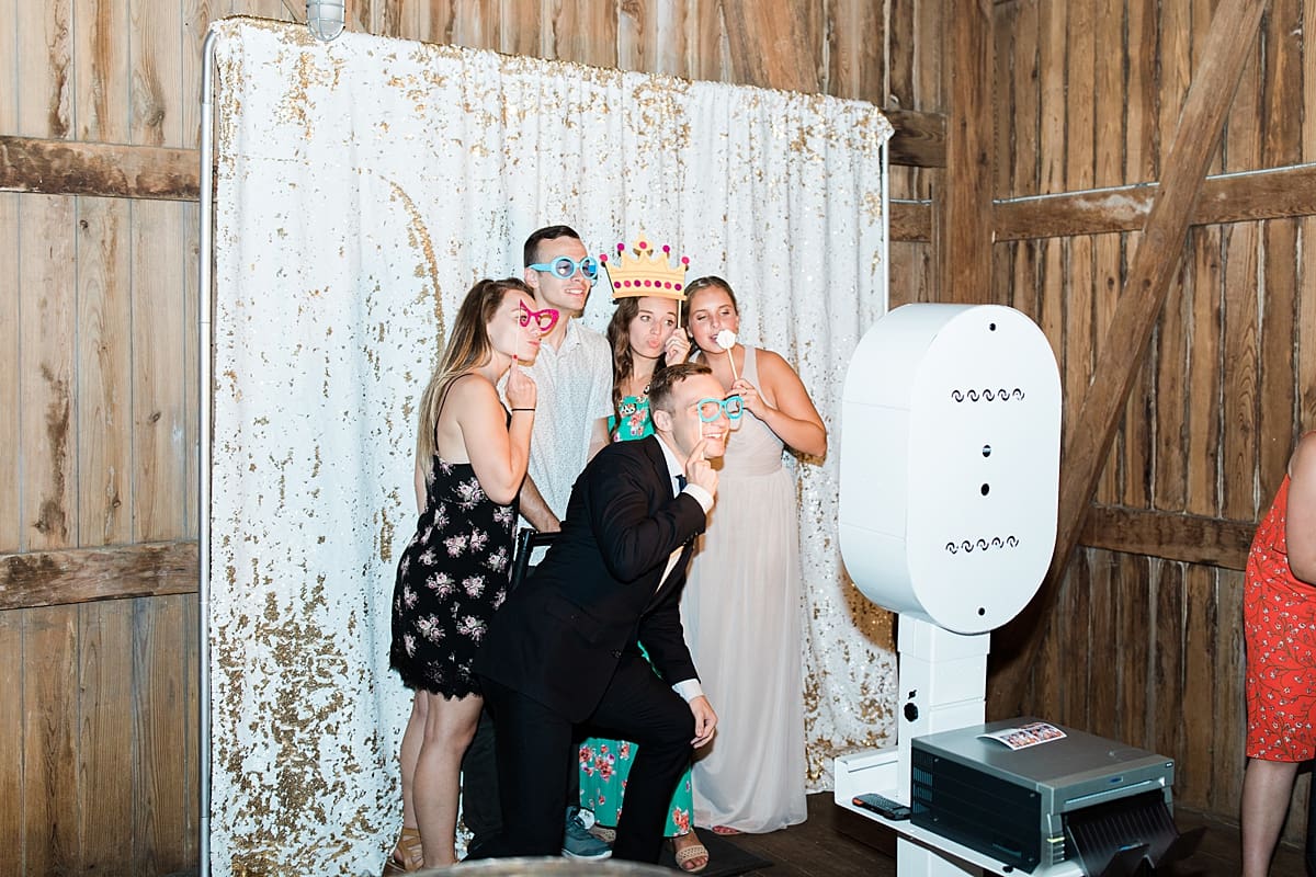 Arielle Peters Photography | Wedding photo booth inside historic barn on wedding day at St. Joe Farm in Granger, Indiana.