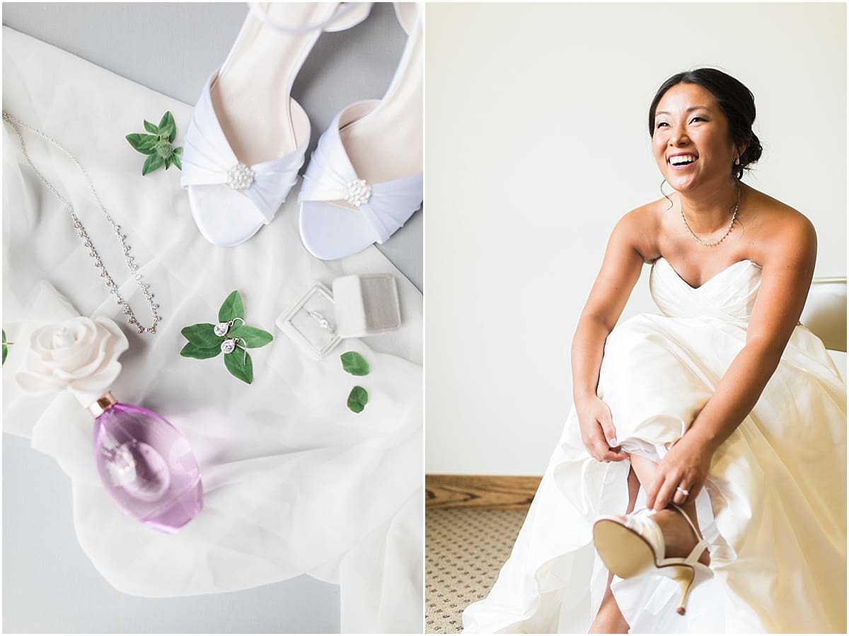 Arielle Peters Photography | Bride putting on her wedding shoes on wedding day in Fort Wayne, Indiana. 
