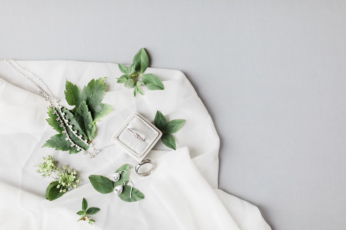 Arielle Peters Photography | Wedding rings on greenery on wedding day in Fort Wayne, Indiana. 